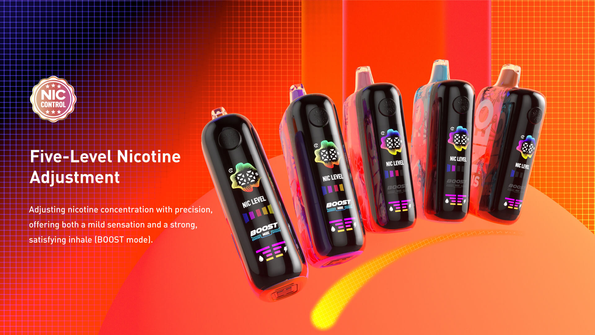 Airis Neo P40000 with 5-level nicotine control, from gentle smoothness to a strong BOOST inhale